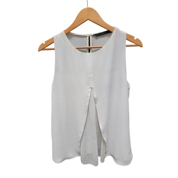 Zara Trafaluc White Sleeveless Blouse With Pleated Back USA S - Picture 1 of 5